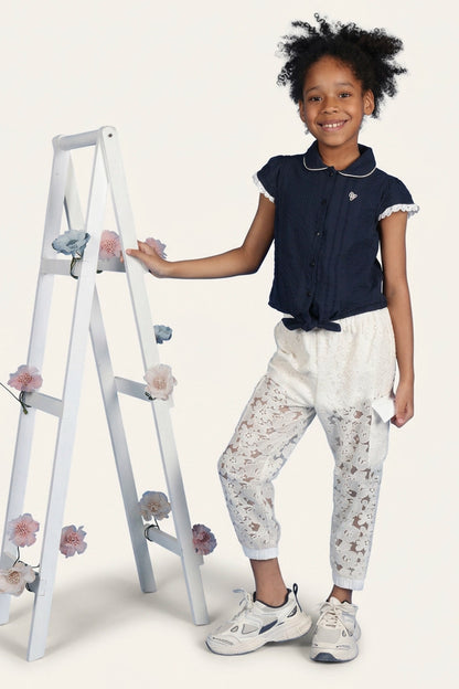 Girls Navy Blue Cap Sleeves Top