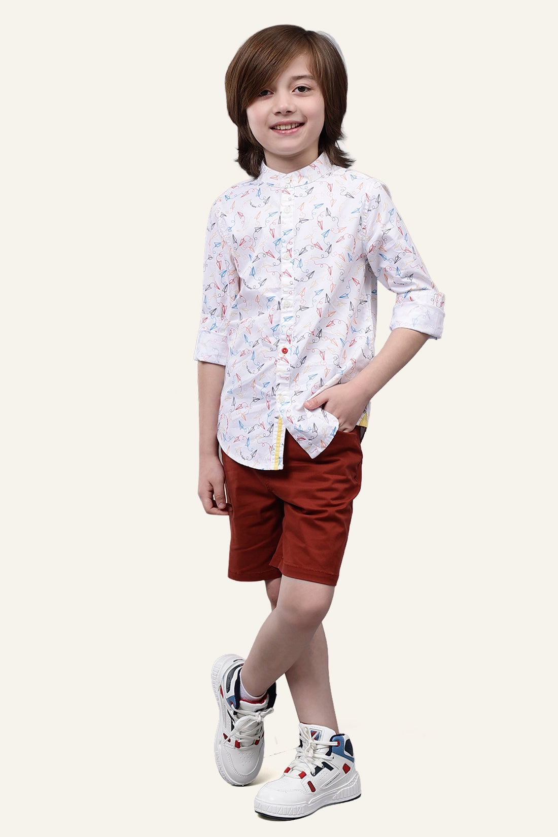 Boys Brown Cotton Solid Short