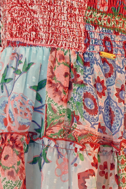 Girls Multi Floral Print Chiffon Half Sleeve Dress