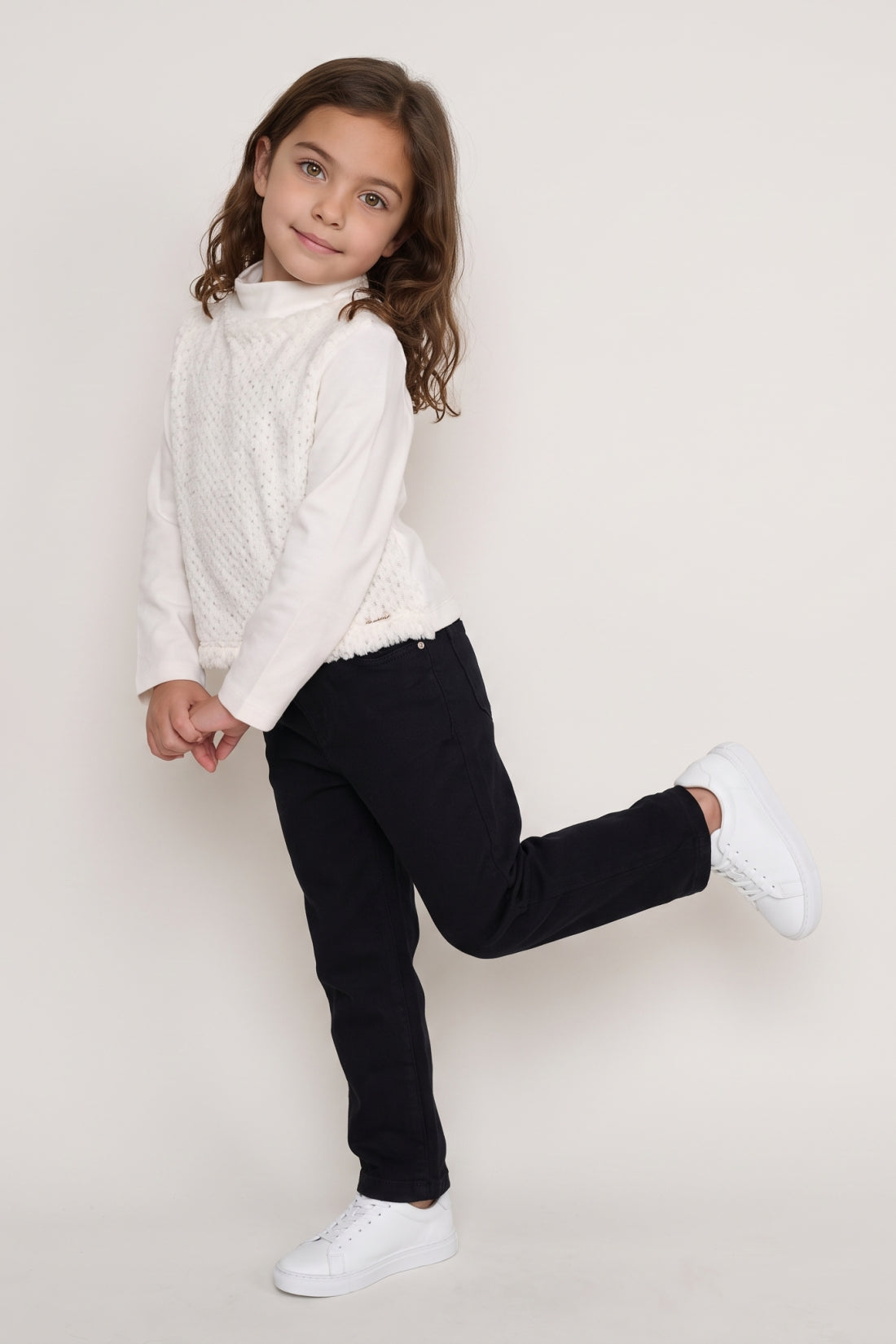 Girls Off White Soft Fur Knit Sweatshirt