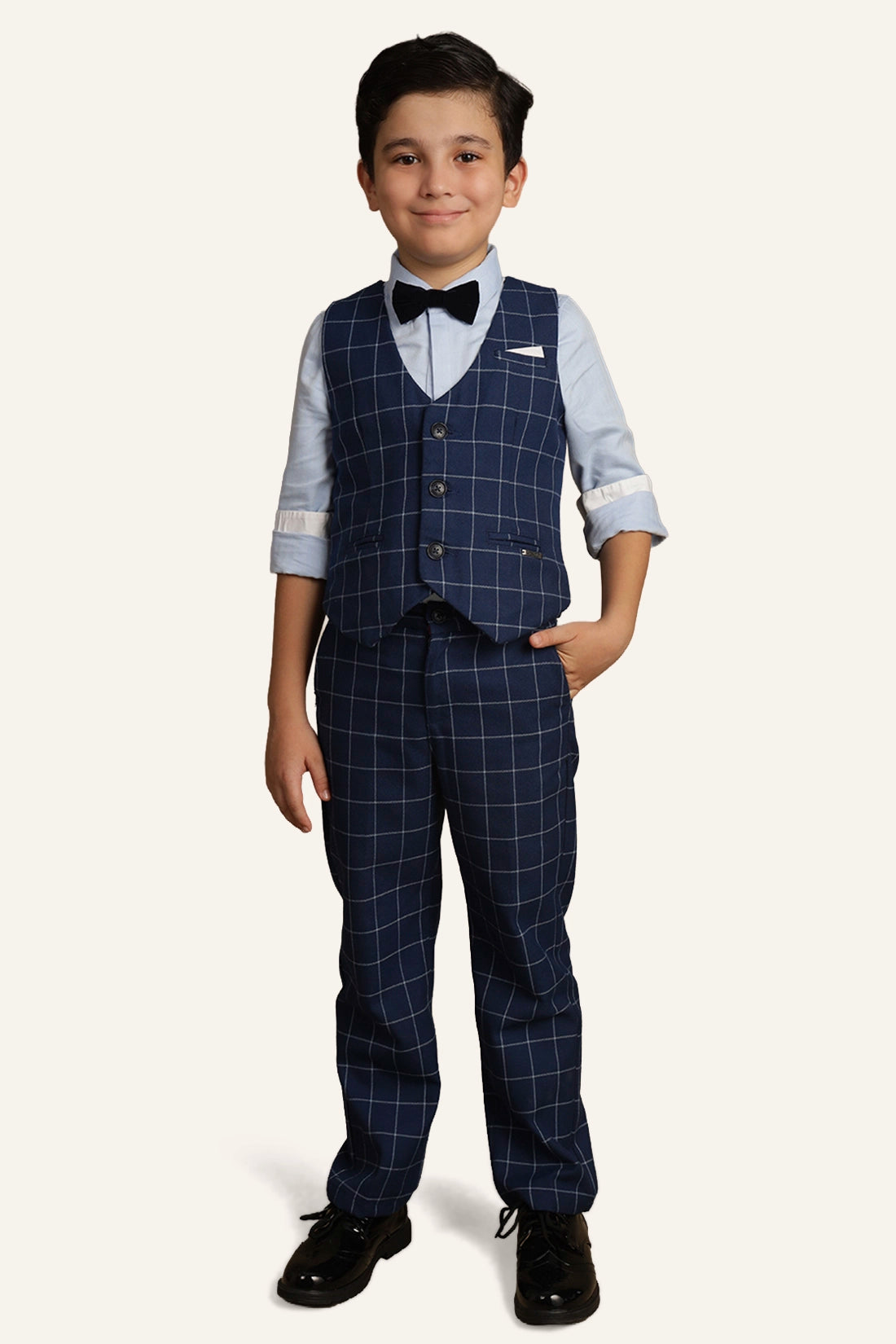 Boys Blue Checks Waist Coat