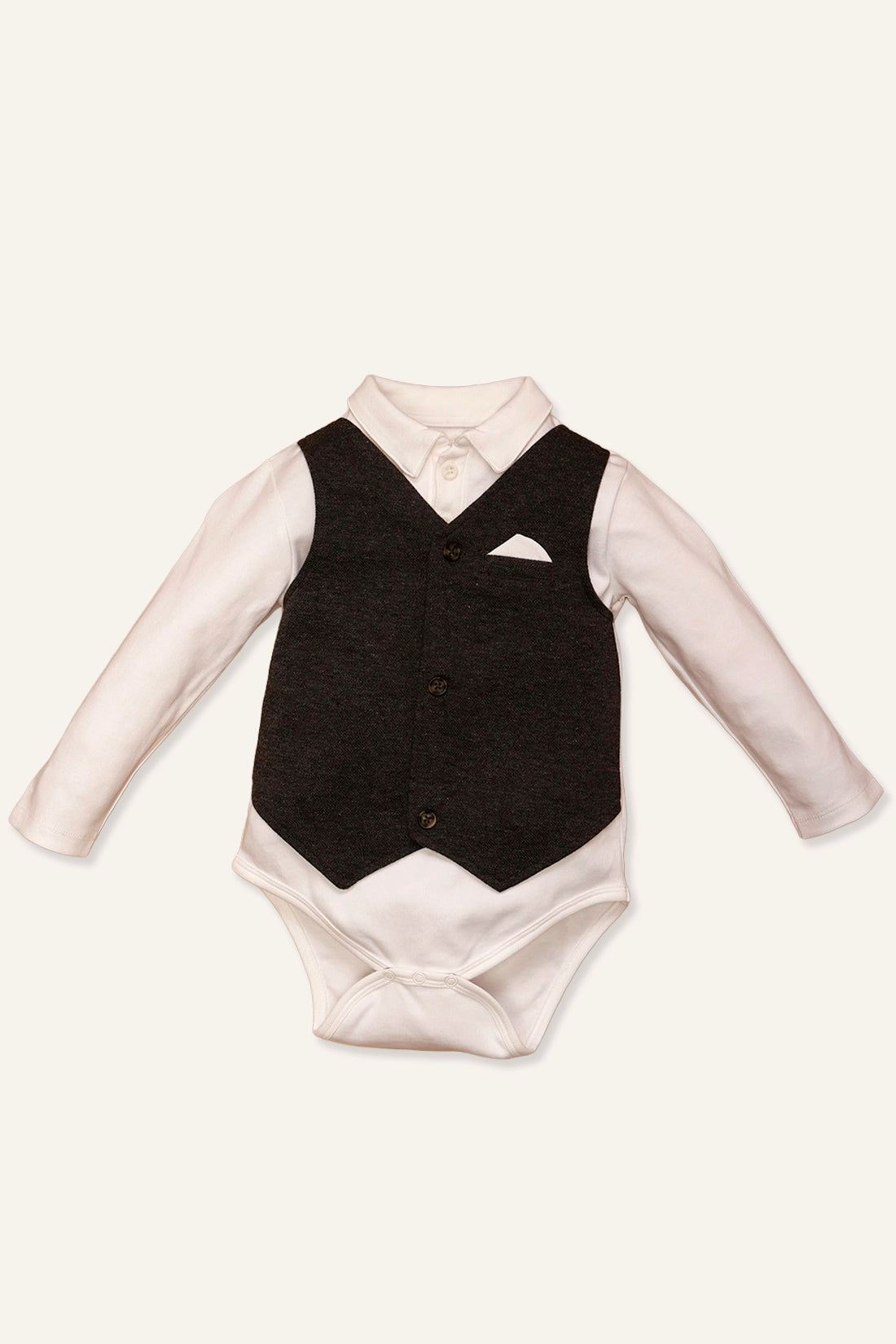 Baby Boys Grey Romper With Waistcoat