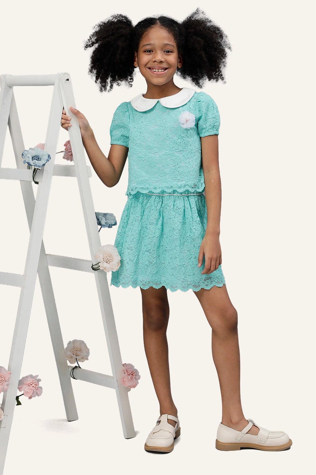 Girls Mint Lace Peter Pan Collar Top