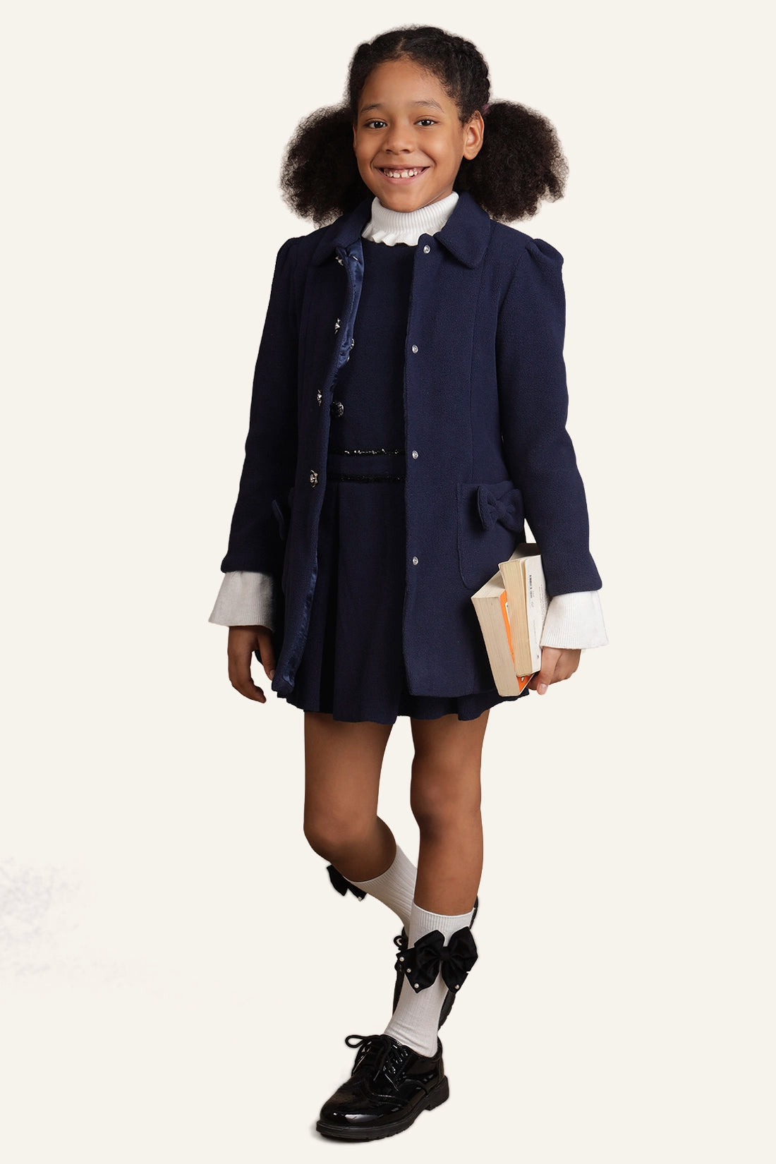 Girls Navy Blue Long Blazer