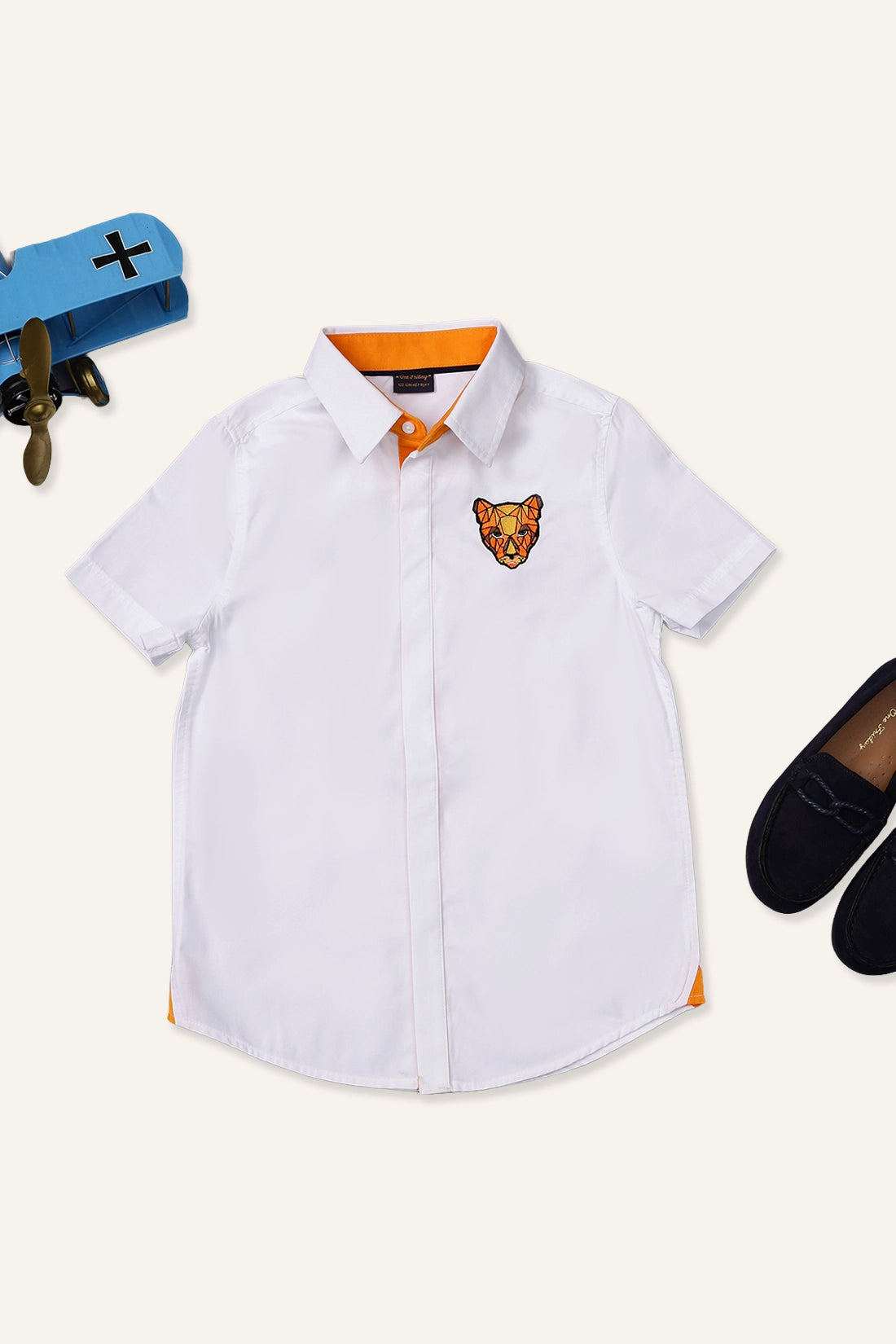 Boys White Shirt with Anime Embroidery