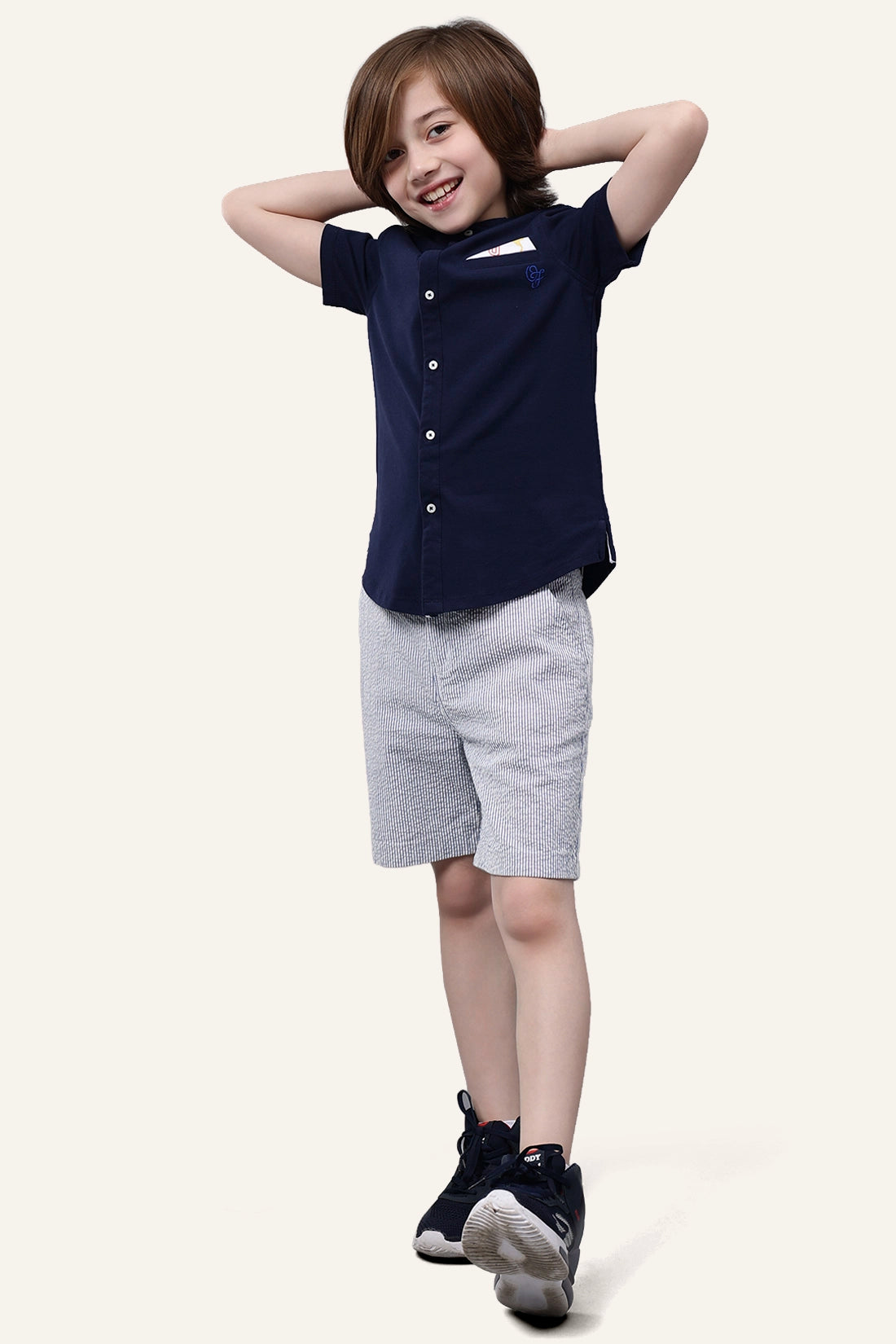 Boys Navy Blue Chinese Collar Shirt