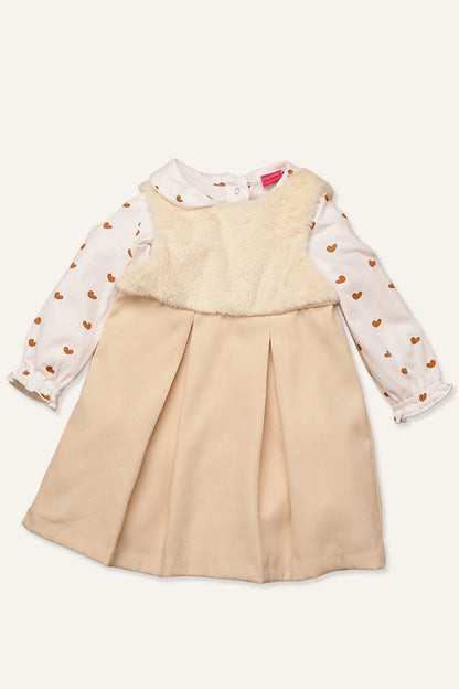 Baby Girls Off White Heart Print Dress With Top