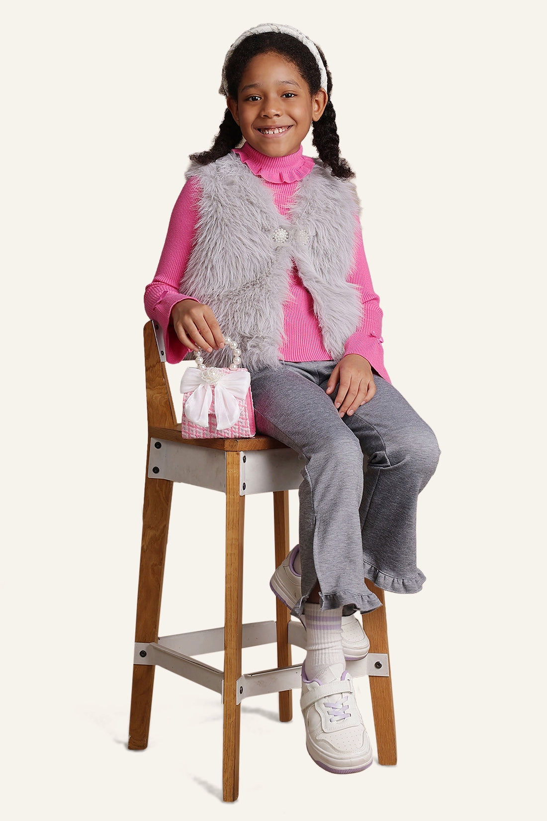 Girls Grey Faux Fur Shrug