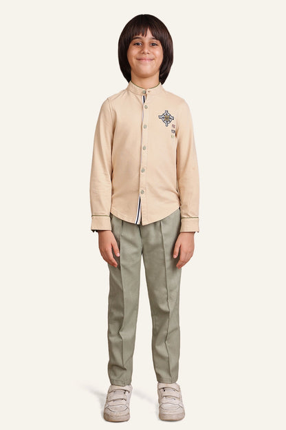 Boys Beige Embroidered Shirt