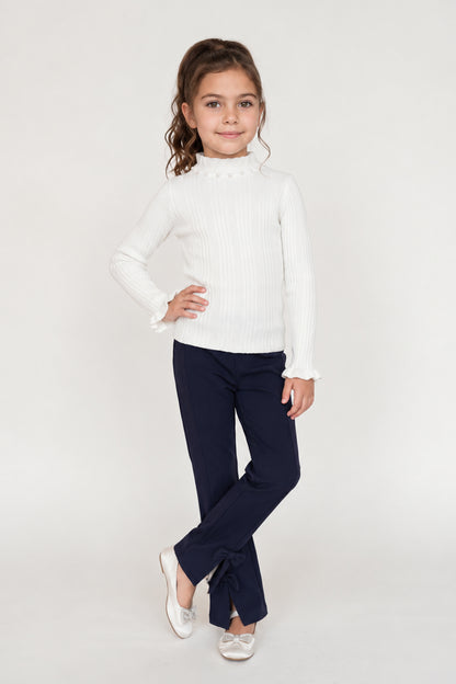 Girls Off White Acrylic High Neck Jumper