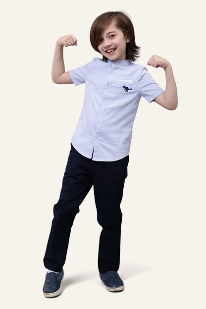 Boys Blue Mandarin Collar Shirt