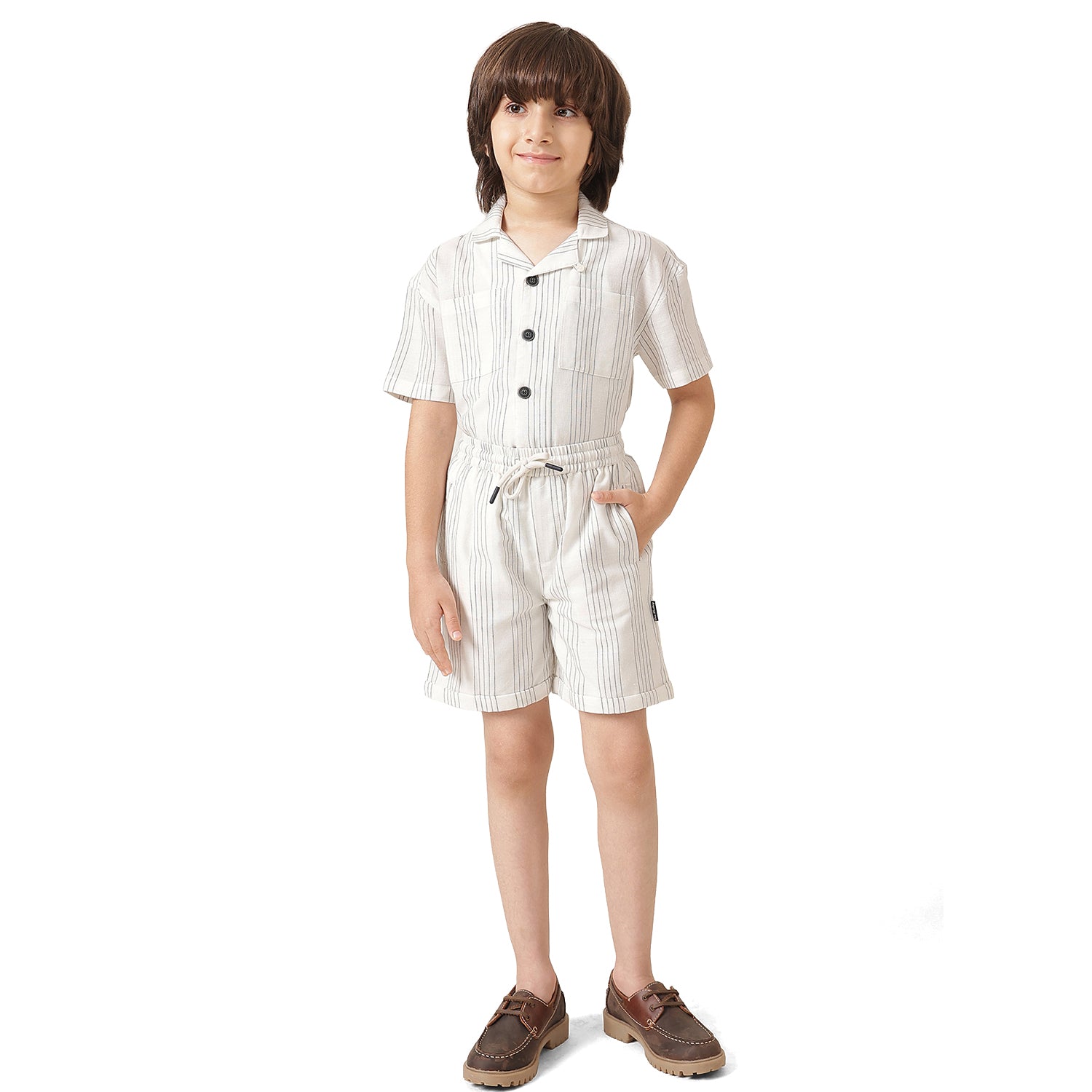 Boys Off White Striped Cotton Shorts