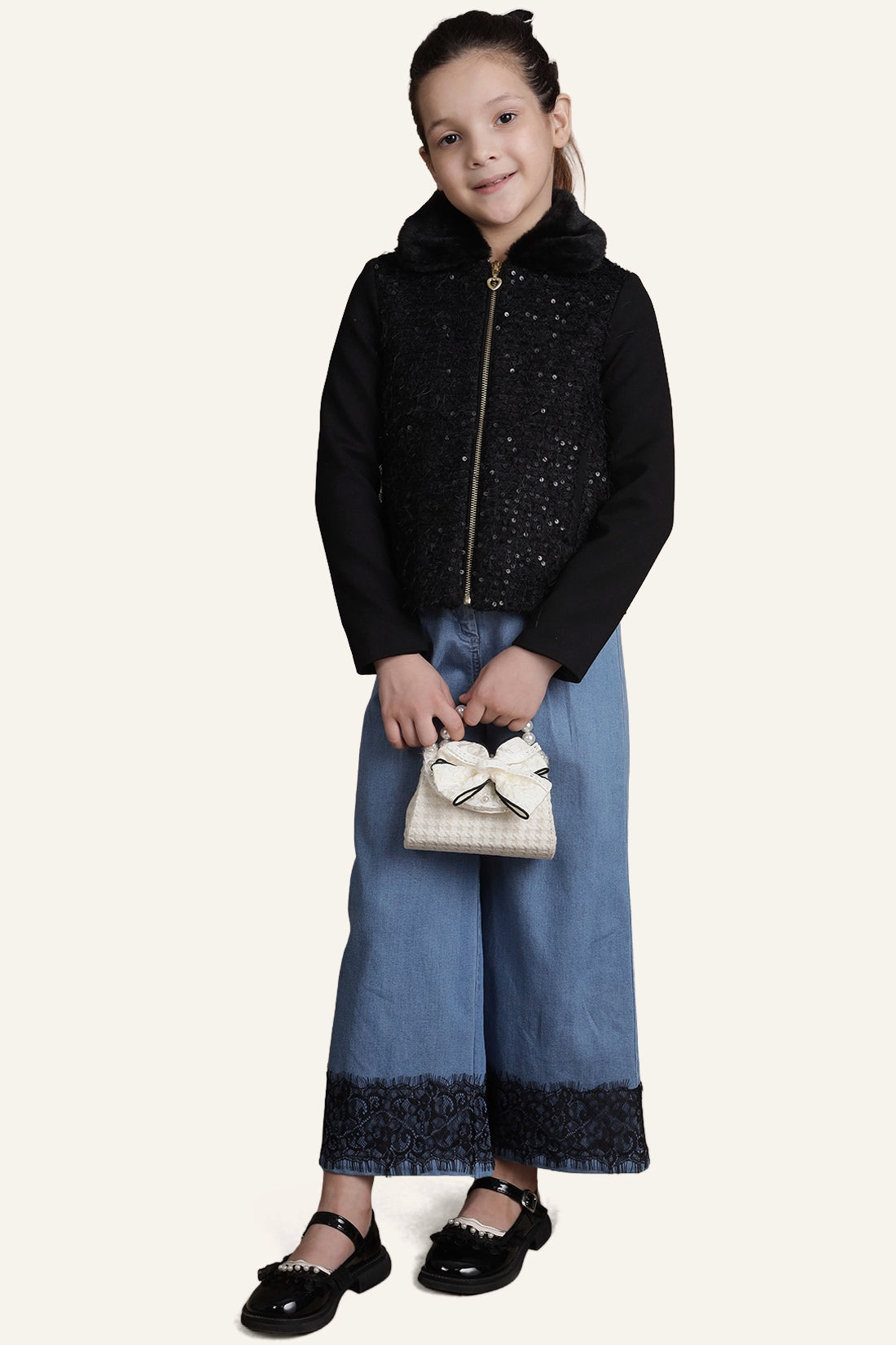 Girls Sequinned Black Jacket