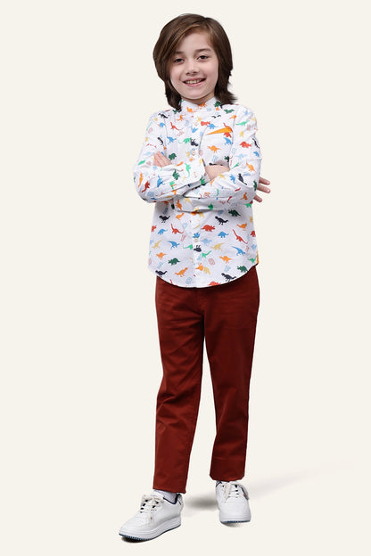 Boys Off White Chinese Collar Shirt