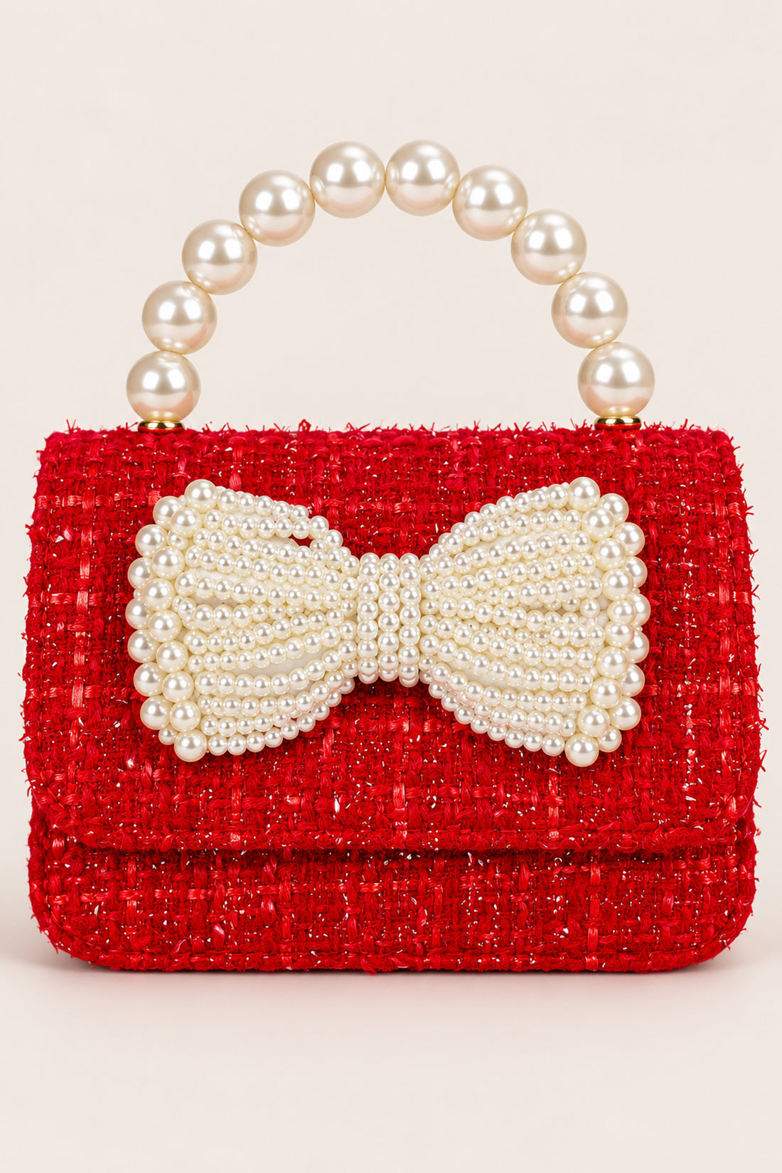 Girls Red Boucle Embellished Hand Bag