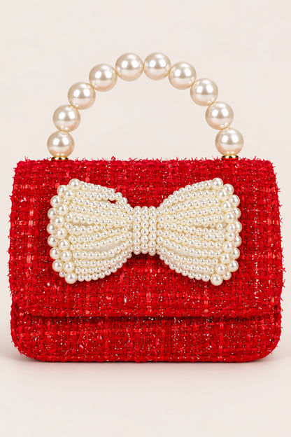 Girls Red Boucle Embellished Hand Bag