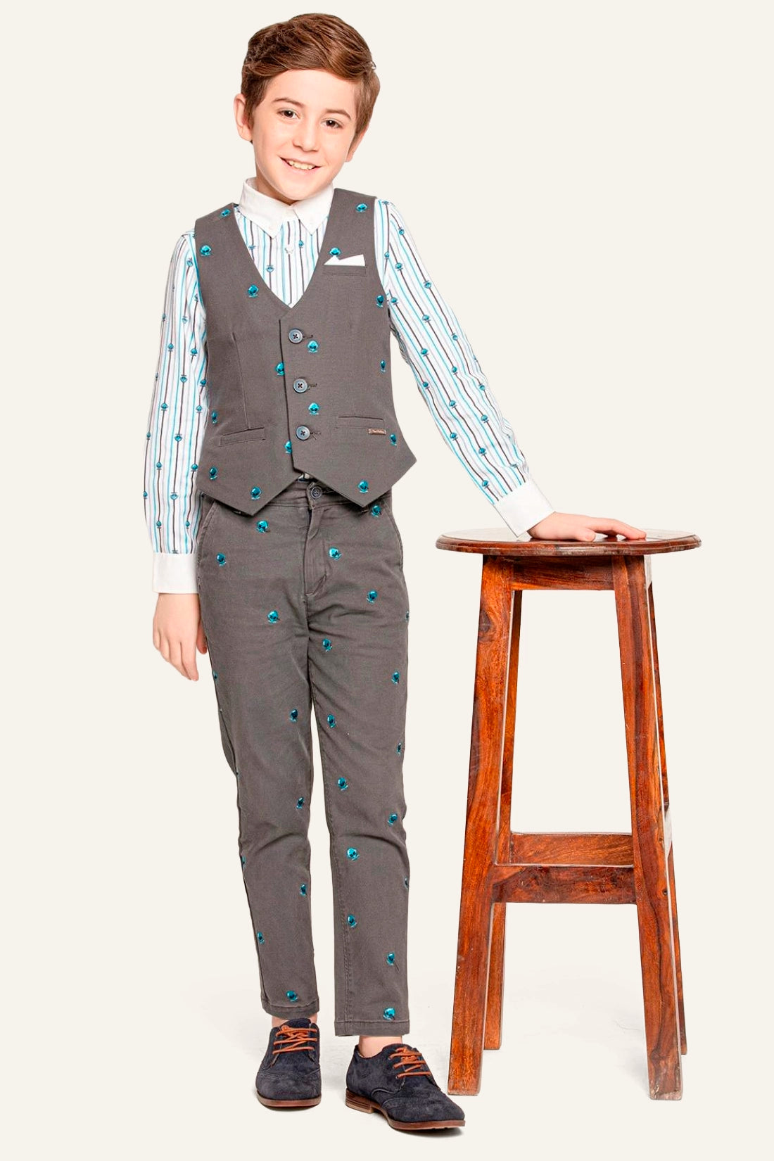 Boys Grey V-Neck Waist Coat