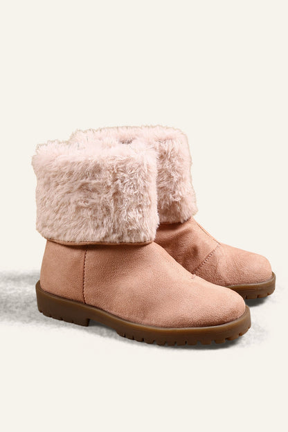 Girls Pink Solid Boots
