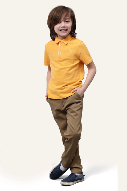 Boys Yellow Cotton Polo Neck T-shirt