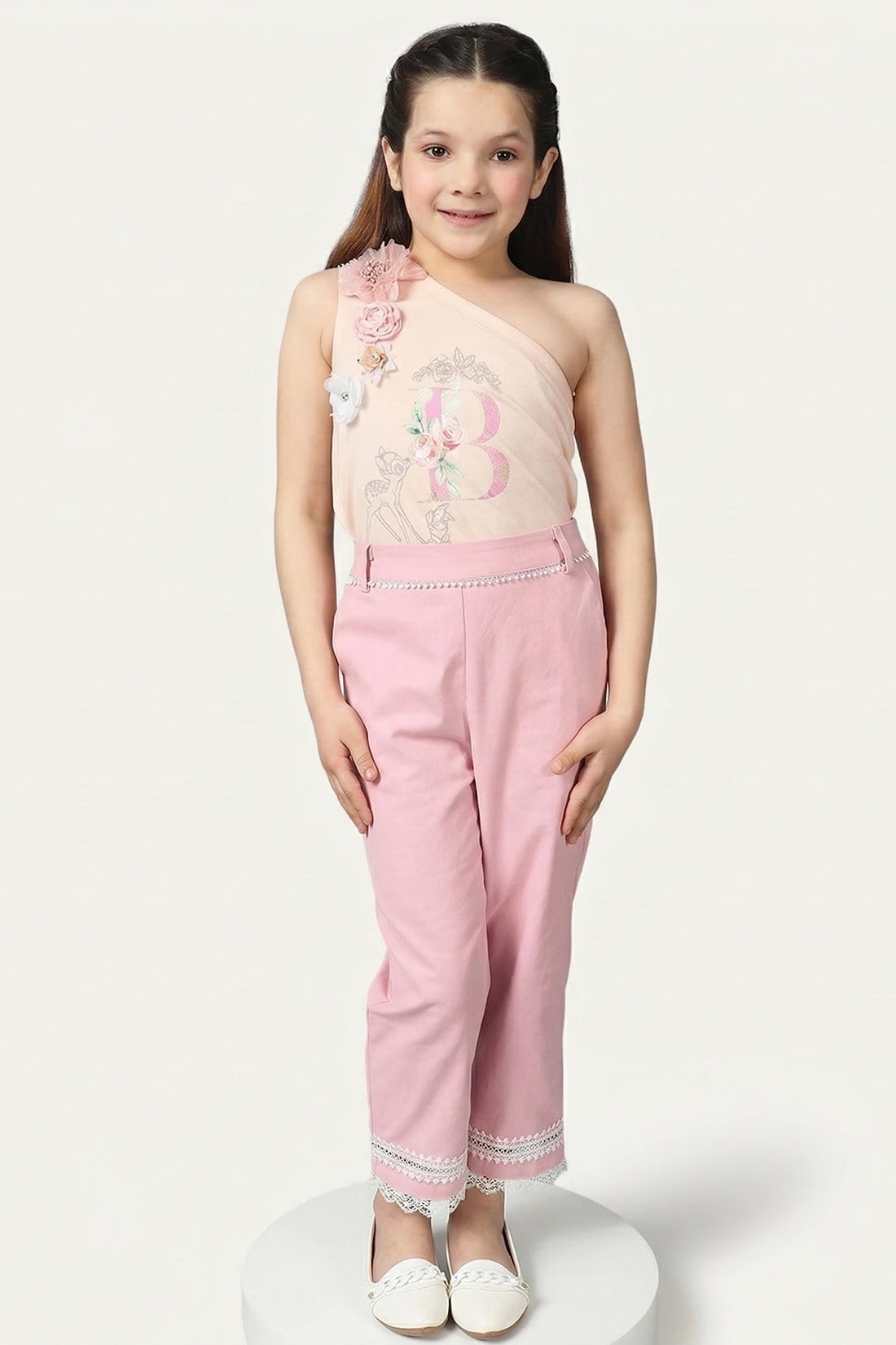 Girls Pink Cotton Laced Trouser