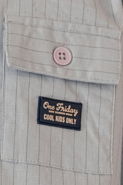 Boys Blue Striped Cotton Embellished Overshirt