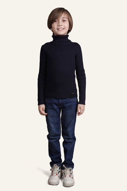 Boys Navy Blue Solid Jumper