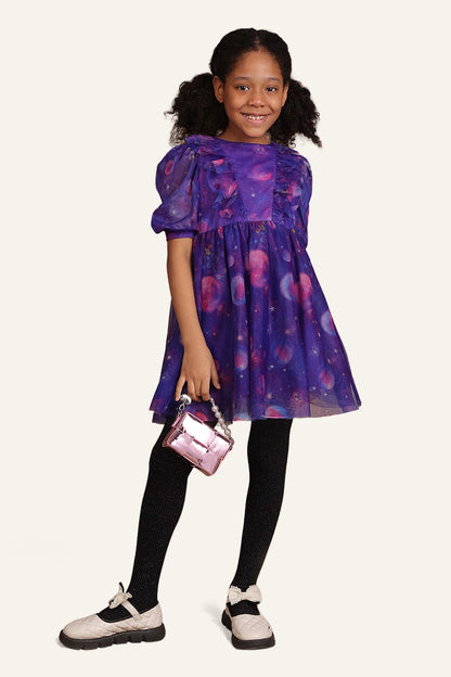 Girls Purple Cosmic Theme Dress
