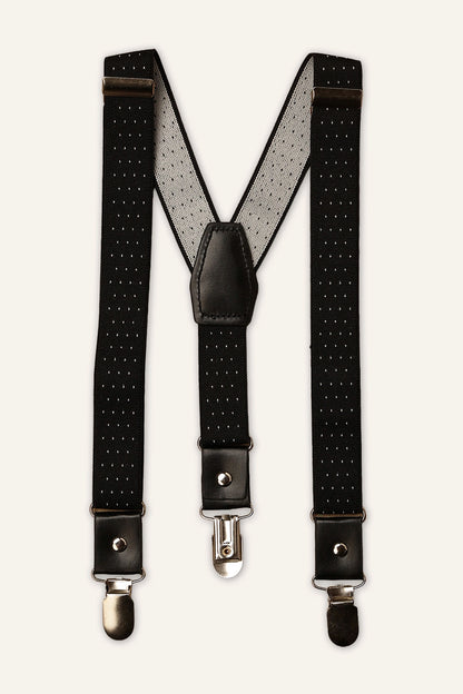 Boys Black Elastic Polka Dot Suspender