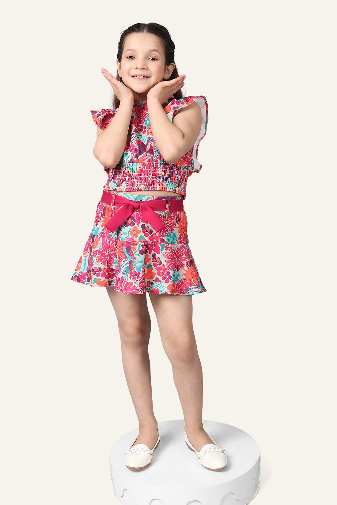 Girls Multicolored Floral Printed Skirt