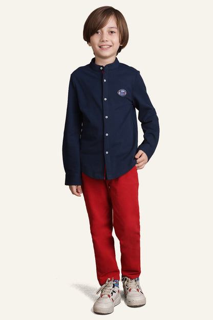 Boys Navy Blue Mandarin Collar Shirt