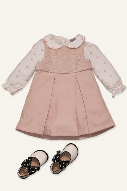 Baby Girls Pink Heart Print Dress With Top