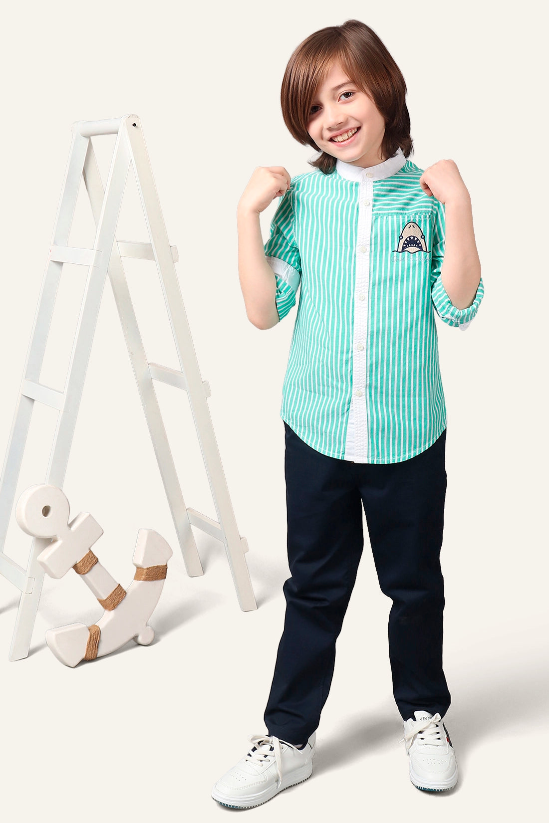 Boys 100% Cotton Band collar Full Sleeves Embroidered Shirt