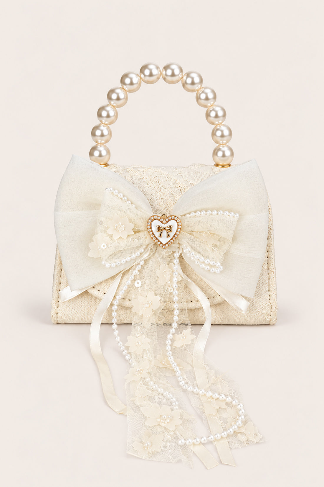 Girls Off White Boucle Embellished Hand Bag