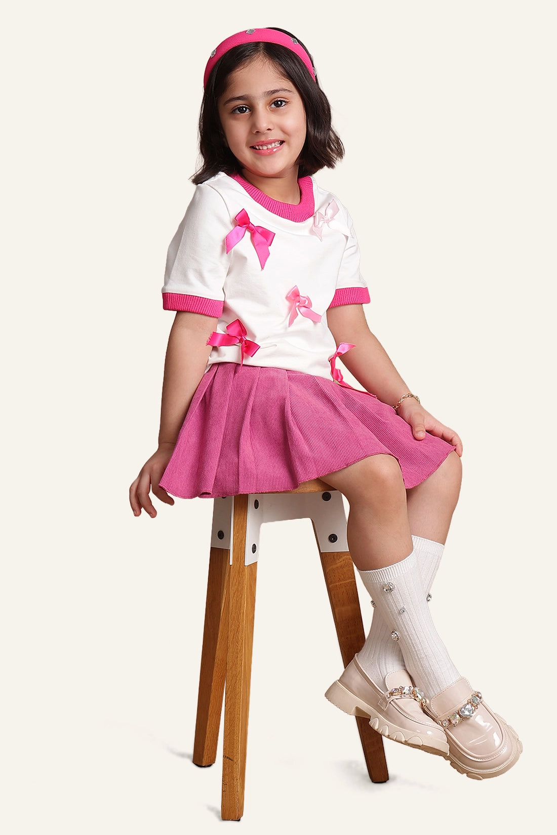 Girls White Top with Pink bow