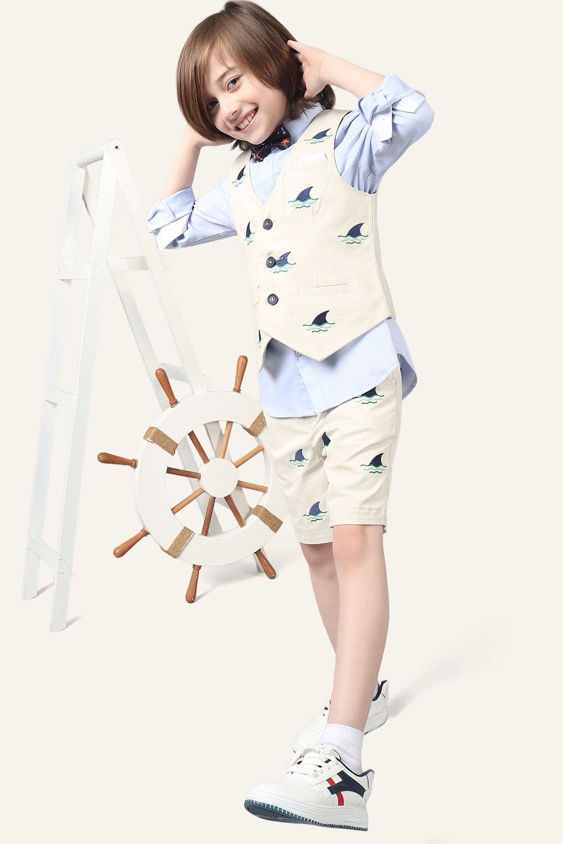 Boys Beige Embroidered Waistcoat