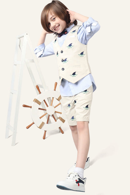 Boys Beige Embroidered Waistcoat