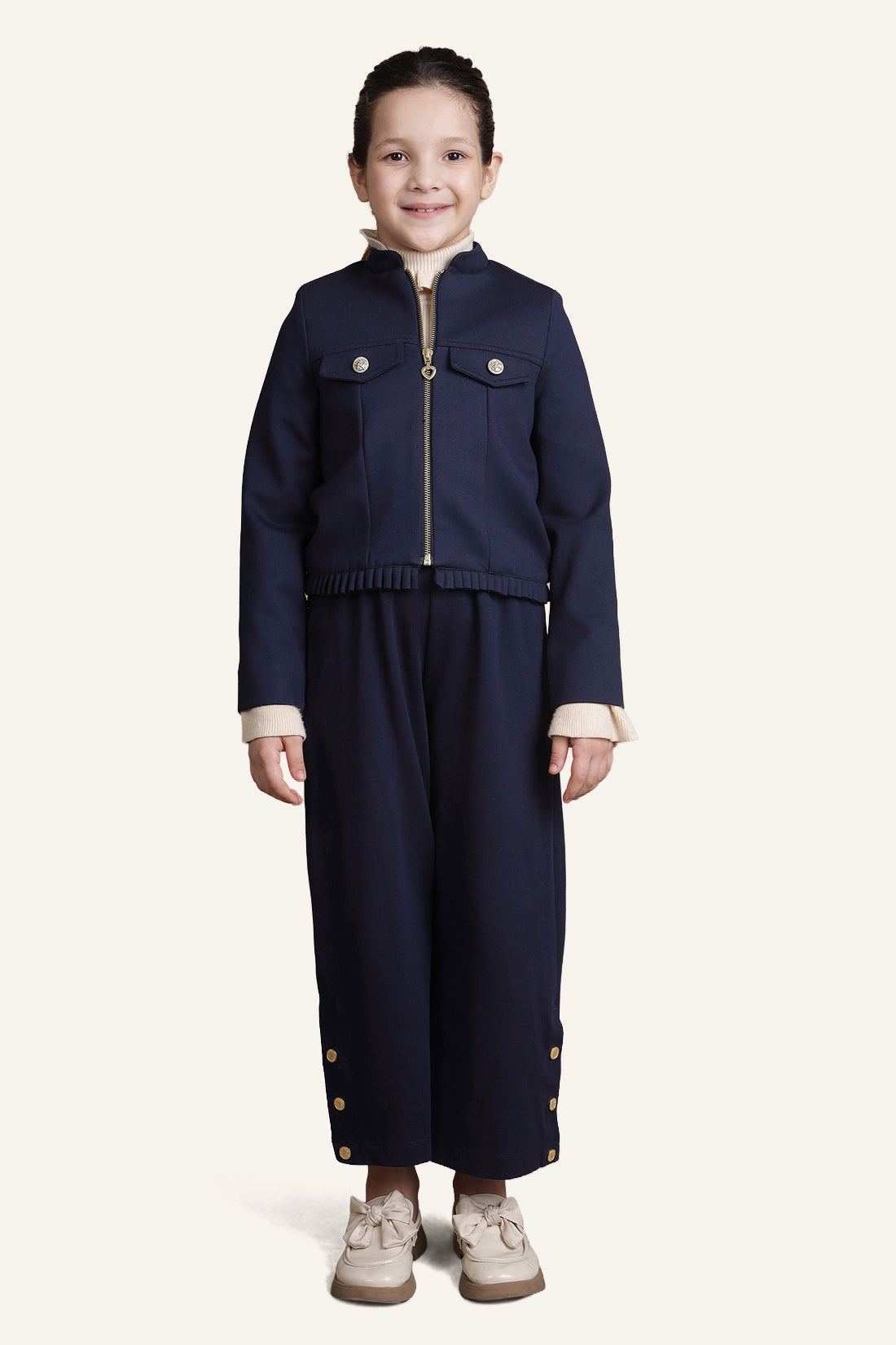 Girls Navy Blue Flared Trouser