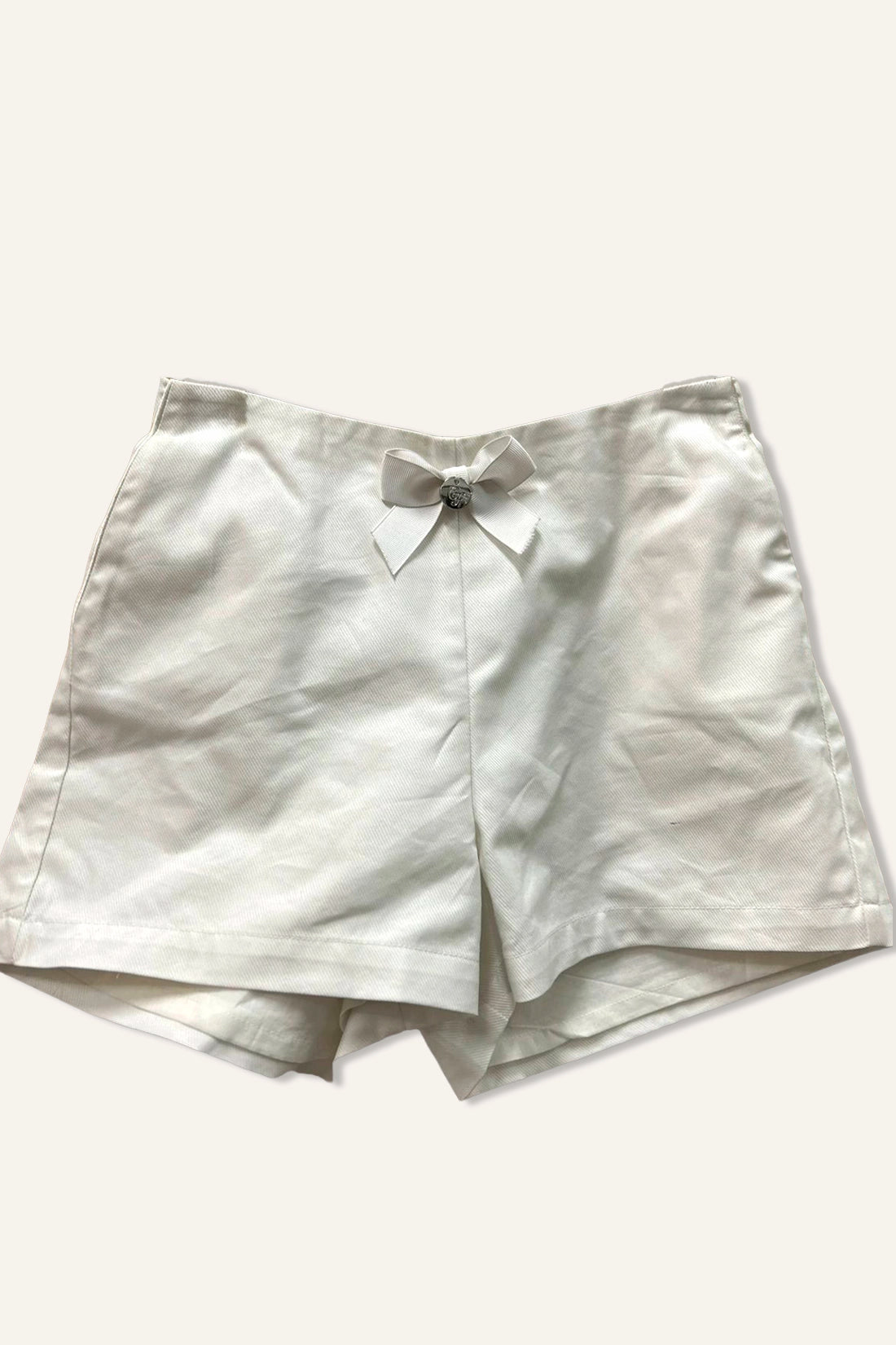Girls Off White Solid Shorts