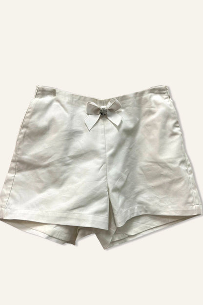 Girls Off White Solid Shorts