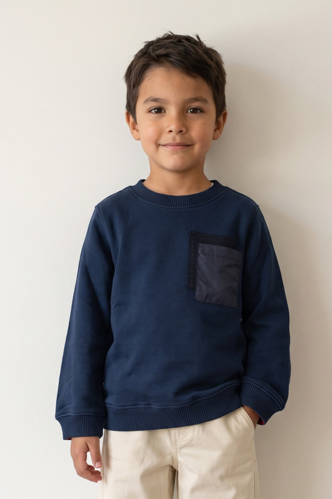 Boys Navy Blue Printed Cotton Blend Sweatshirt