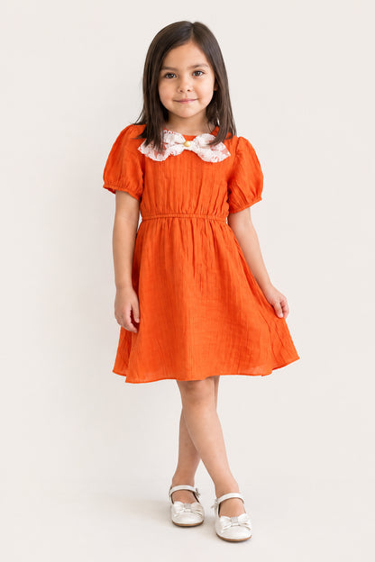Orange Crushed Crepe Half Sleeve Dress