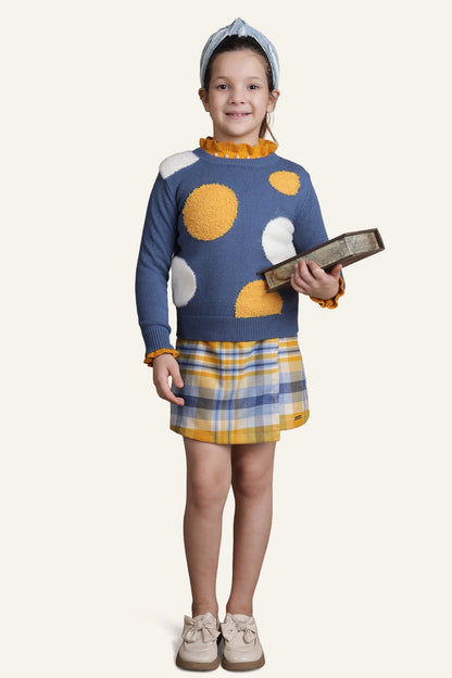 Girls Navy Blue Polka Dot Sweater