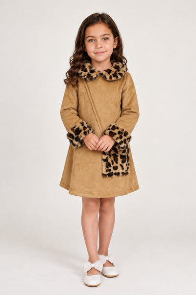Brown Suede Peter Pan Collar Full Sleeve Dress