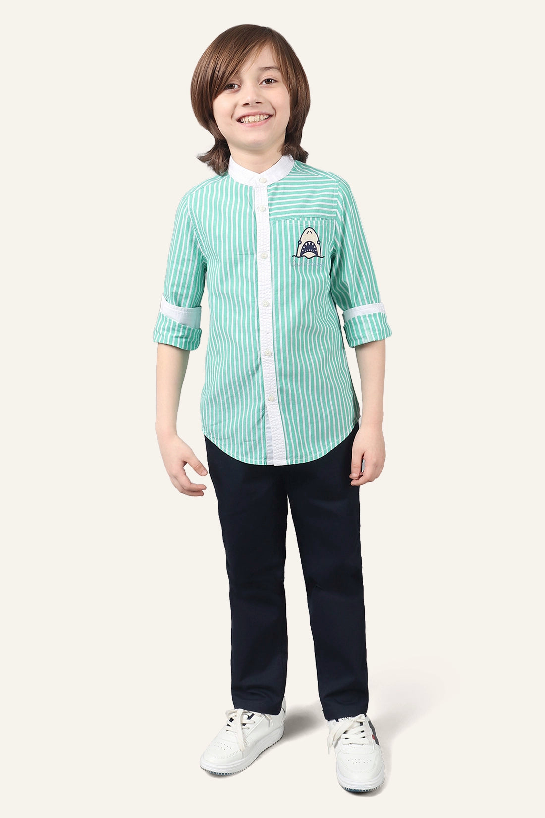 Boys Navy Blue Striped Waistline Trouser