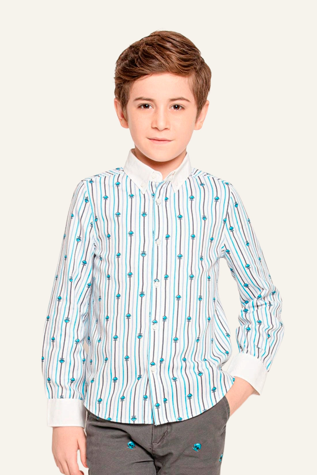 Boys White Stripes With Alien Logo Shirt