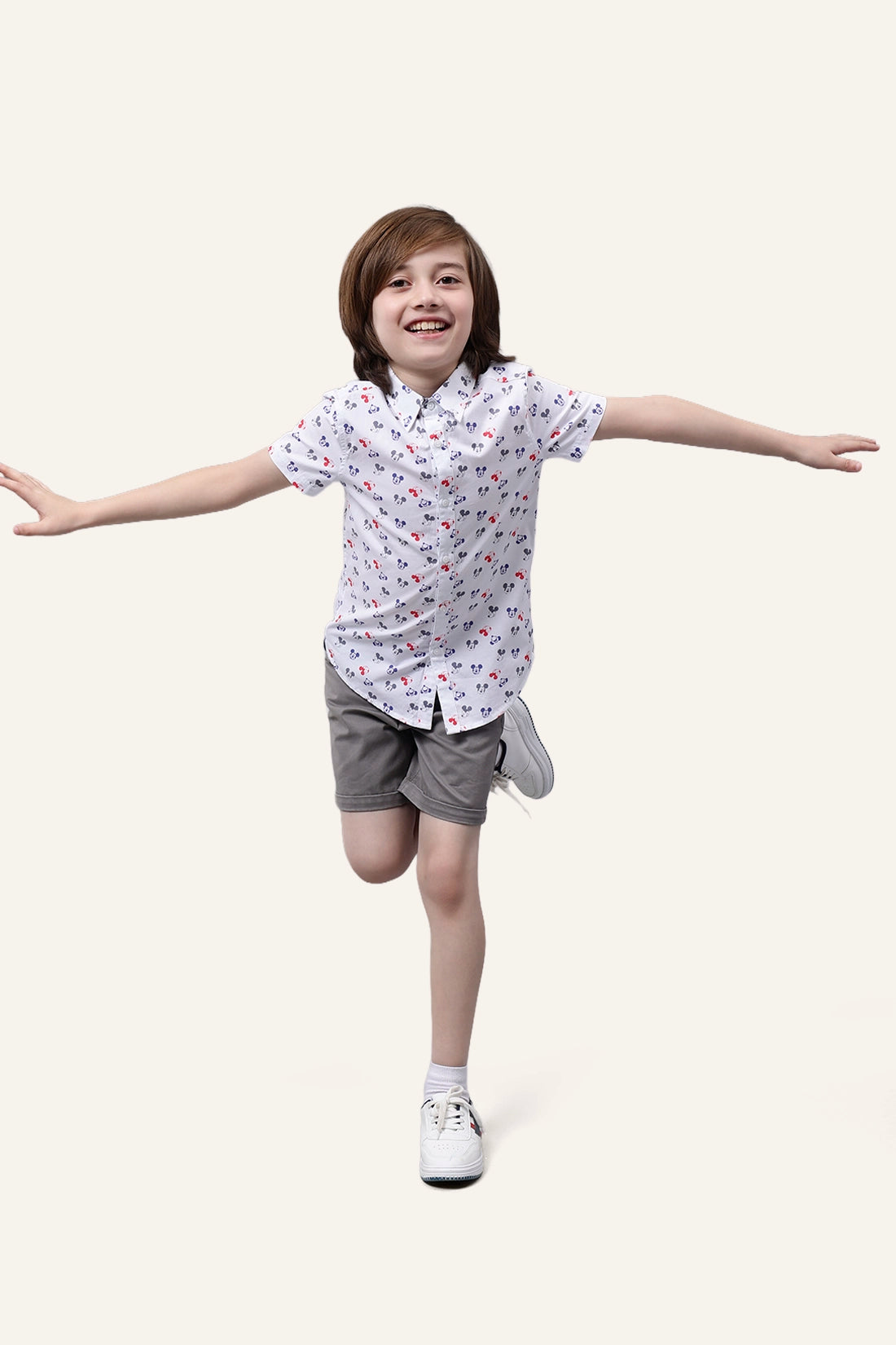 Boys White Mickey Printed Shirt