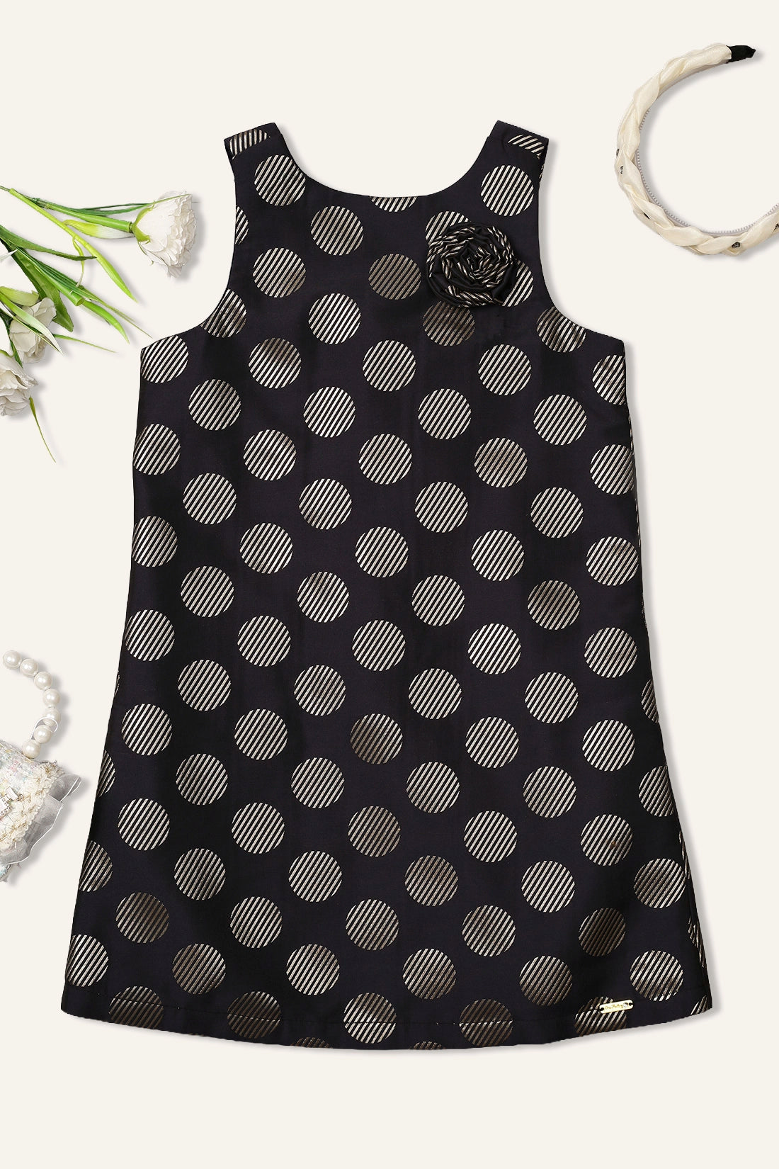 Girls Navy Blue Polka Dot Dress
