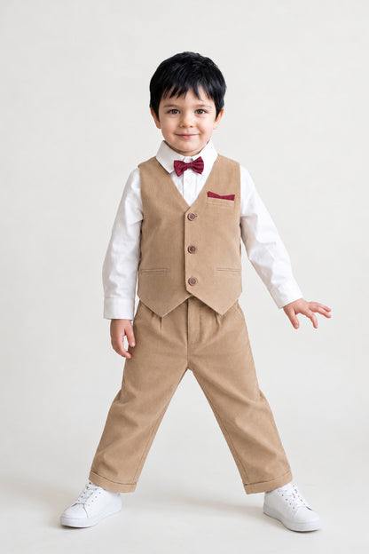 Baby Boys Sand Multicolour Cotton V-Neck Clothing Set
