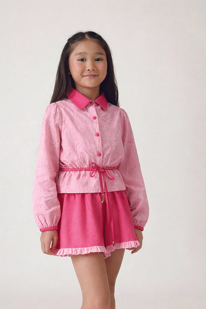 Girls Pink Schiffli Sleeveless Top