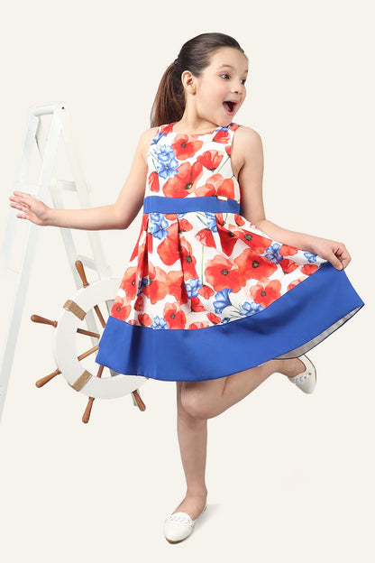 Girls Floral Printed Dress With Bow